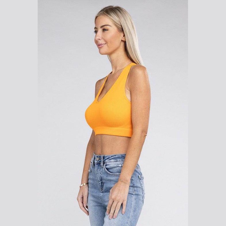 Ribbed Cropped Racerback Tank Top - VacationGrabs