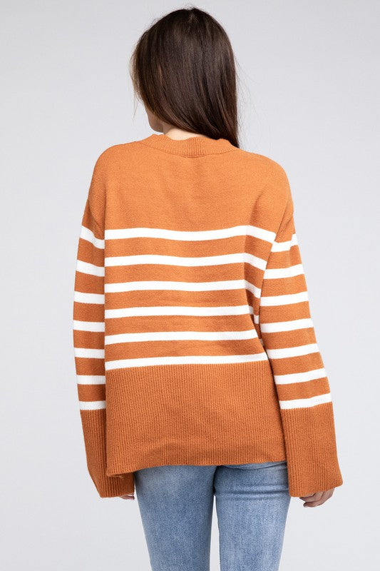 Women's SweatersRibbed Hem Stripe Sweater - VacationGrabs