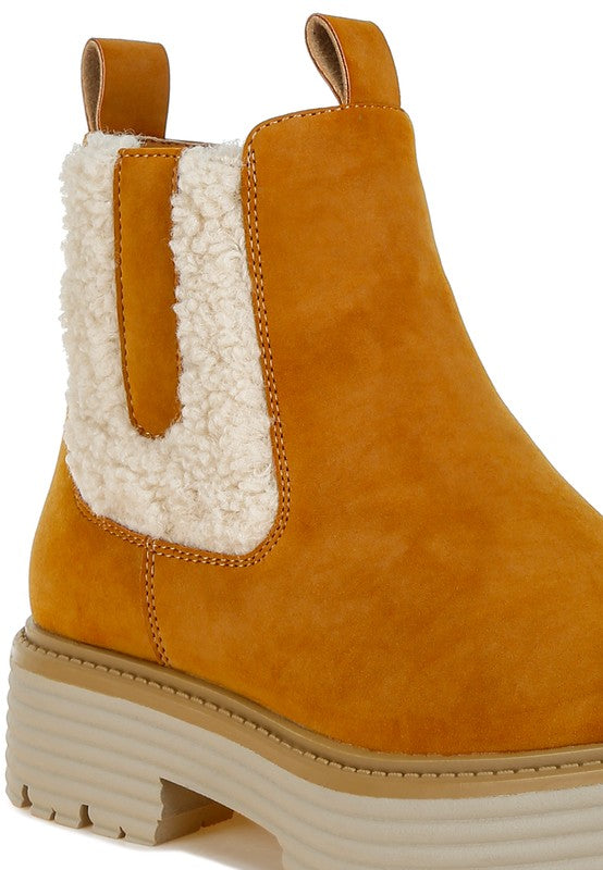 Women's Shoes - BootsMothman Faux Fur Detail Chunky Ankle Boots - VacationGrabs