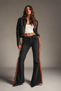 Fringe Bell Bottom Jean in Black Denim