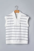 Stripe Colorblock Half Zip V-Neck Sleeveless Top