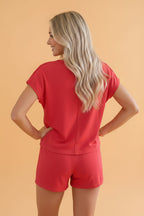Solid Polo Tee & Elastic Waist Short Set