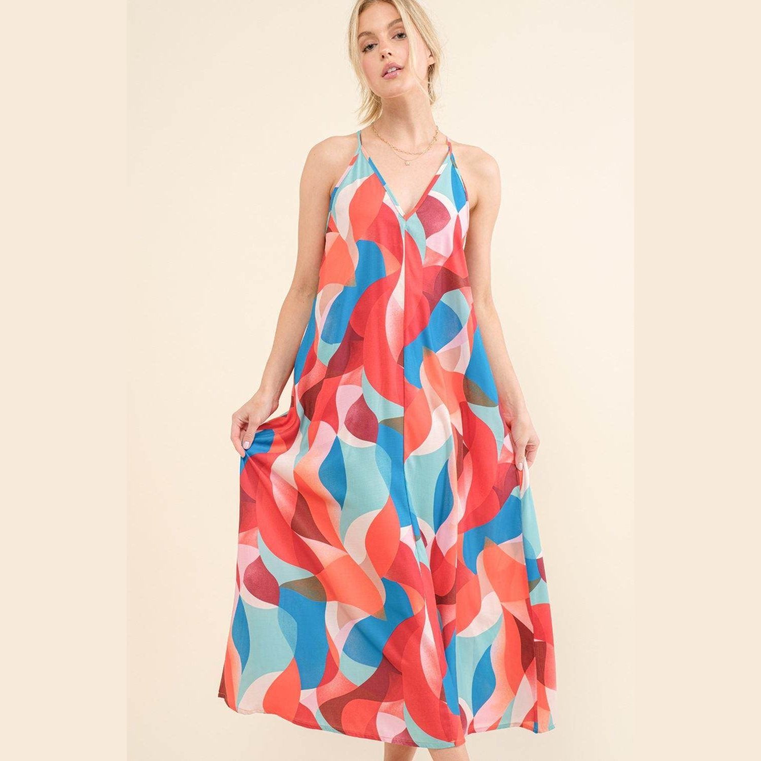 And the Why Printed Crisscross Back Cami Dress - VacationGrabs