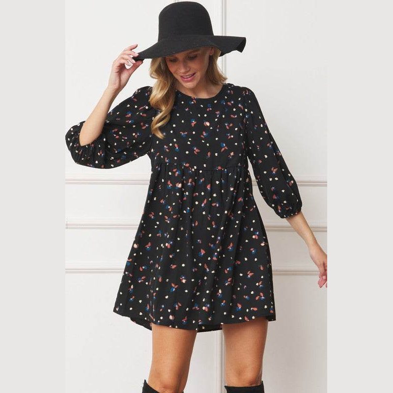 Abstract Polka Dot Bishop Sleeve Mini Dress - VacationGrabs