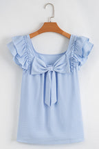 Textured Bow Back Frilled Butterfly Sleeve Blouse
