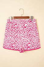 Leopard Contrast Trim Elastic Waist Drawstring Shorts