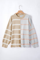 Women's SweatersKhaki Stripe Colorblock Oversized Sweater - VacationGrabs