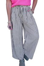 Stripe Wide Leg Elastic Drawstring Pants