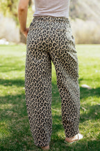 Leopard Denim Drawstring Elastic Waist Loose Pants