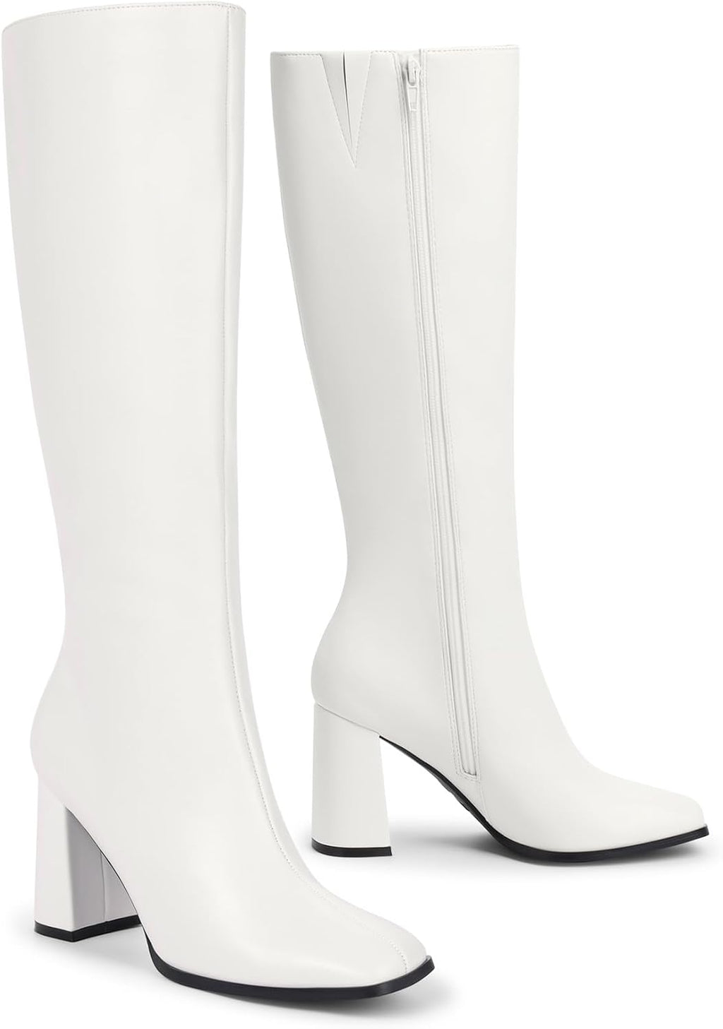 Women's Knee High Square Toe Boots, 3.35" Block Heel