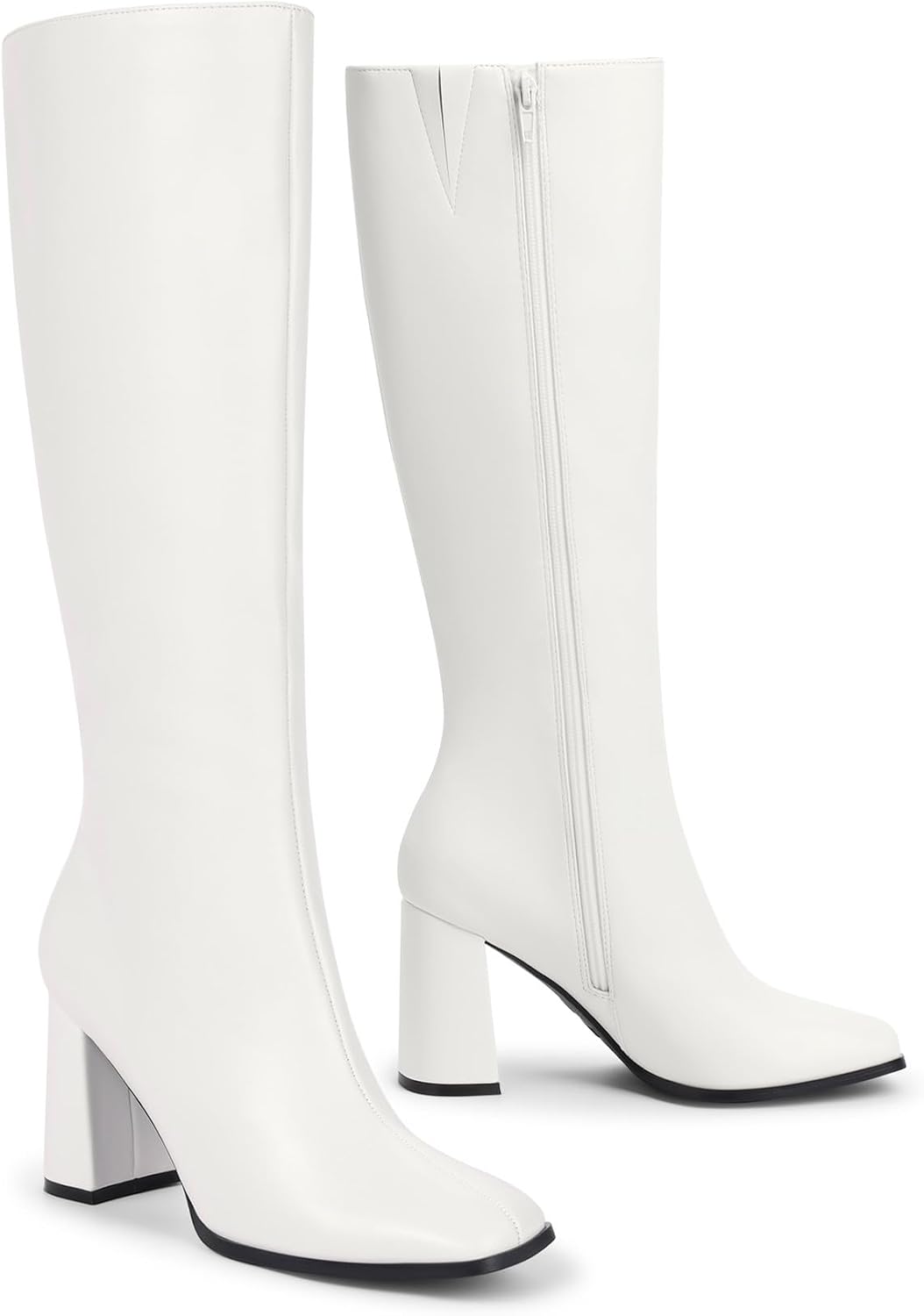Women's Knee High Square Toe Boots, 3.35" Block Heel