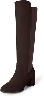 Women's Black Knee High Boots with Stretch & Block Heel