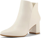 Women's Chunky Heel Ankle Boots with Pointed Toe, Side Zip