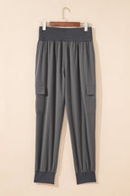Solid Elastic High Waist Pocketed Cargo Jogger Pants