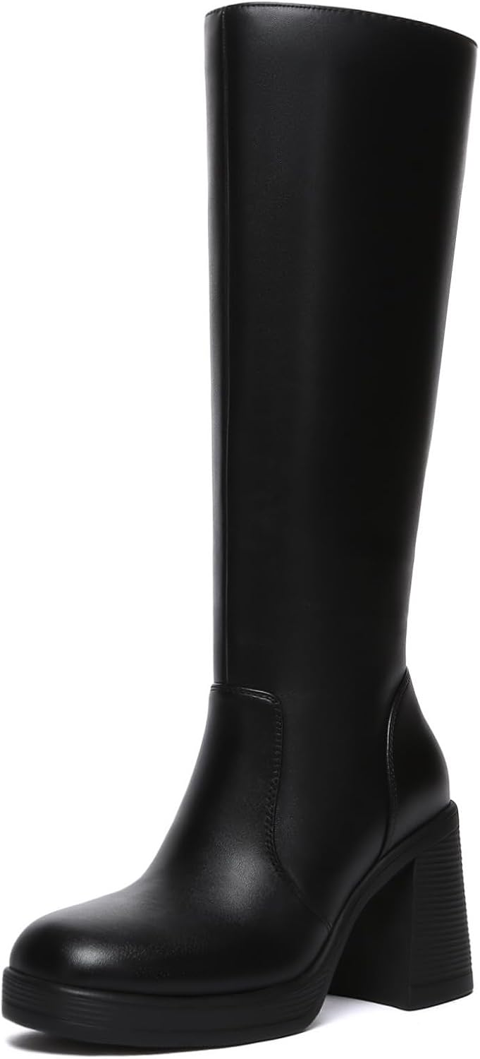 Women's Knee High Platform Boots, Wide Calf, Side Zip