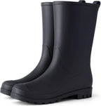 Women's Mid-Calf Waterproof Rubber Rain Boots, Slip-On