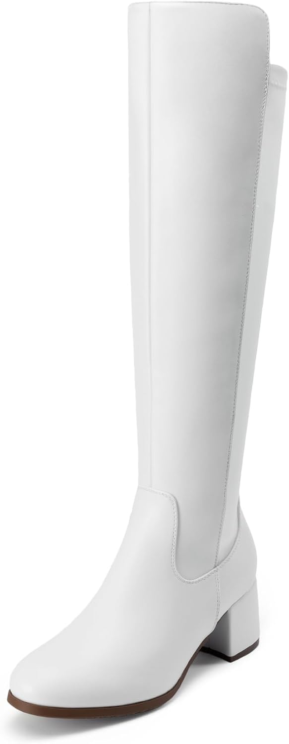Women's Black Knee High Boots with Stretch & Block Heel