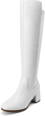 Women's Black Knee High Boots with Stretch & Block Heel