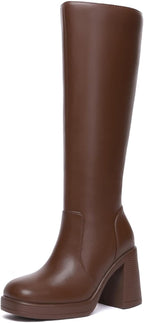 Women's Knee High Platform Boots, Wide Calf, Side Zip