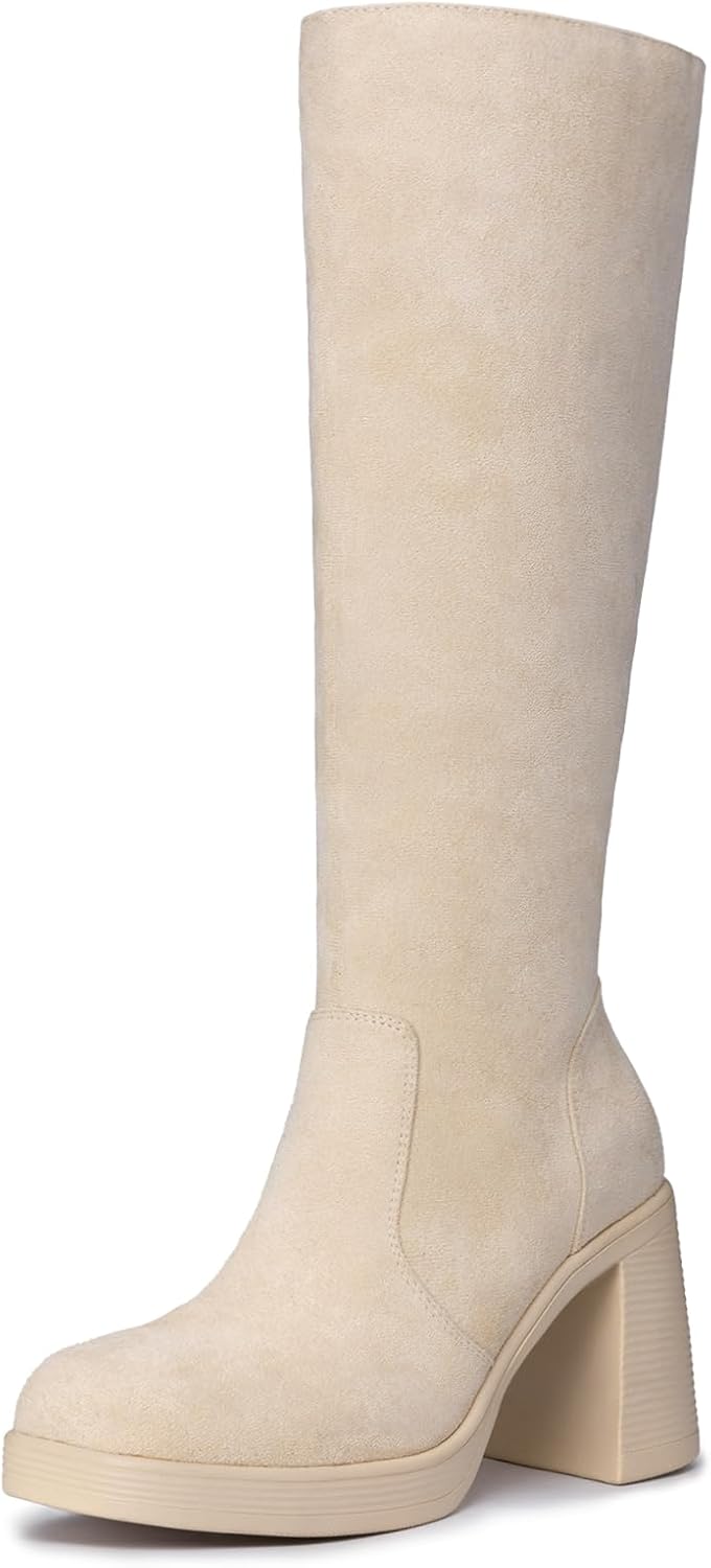 Women's Knee High Platform Boots, Wide Calf, Side Zip