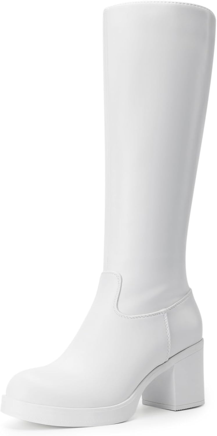 Women's Knee High Platform Boots with Inner Zipper, Round Toe