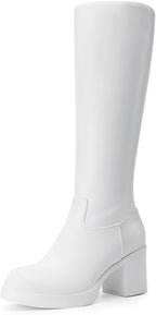 Women's Knee High Platform Boots with Inner Zipper, Round Toe