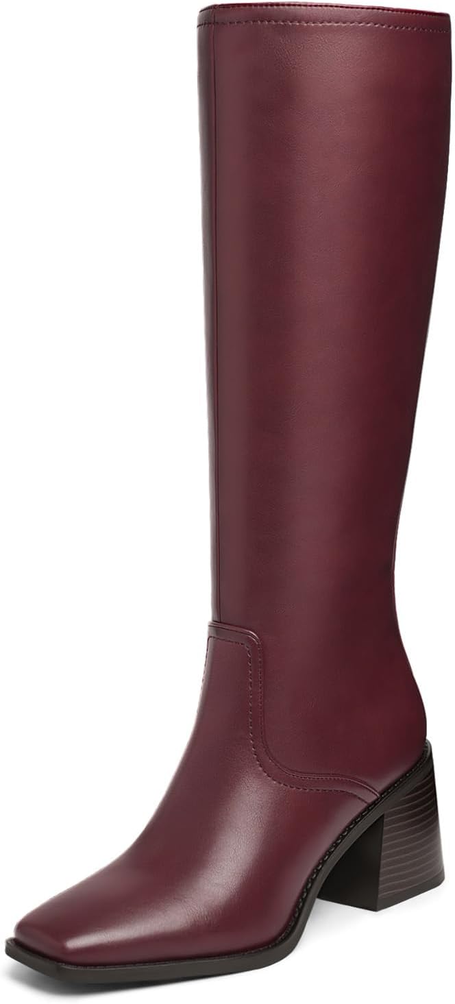 Women's Knee High Boots with Square Toe and Chunky Heel