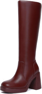 Women's Knee High Platform Boots, Wide Calf, Side Zip