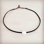 Floating Pearl on Brown Leather Choker Necklace 229R
