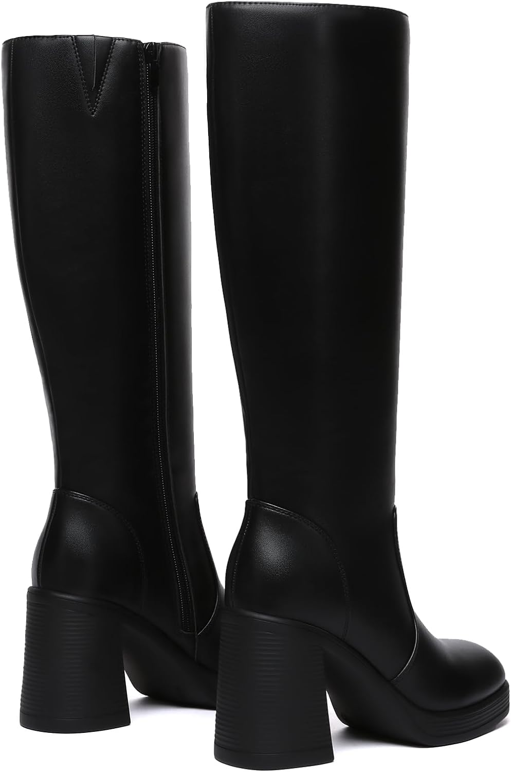 Women's Knee High Platform Boots, Wide Calf, Side Zip