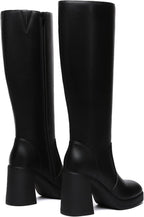 Women's Knee High Platform Boots, Wide Calf, Side Zip
