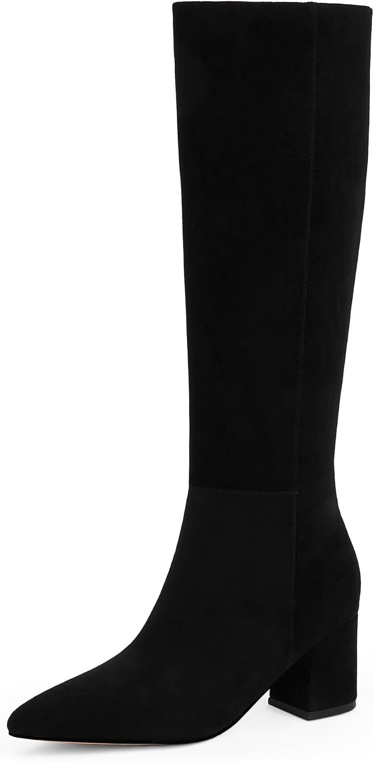 Women's Brown Knee High Boots with Chunky Low Block Heel