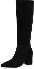 Women's Brown Knee High Boots with Chunky Low Block Heel