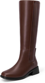 Women's Knee-High Riding Boots with Side Zip, Square Toe