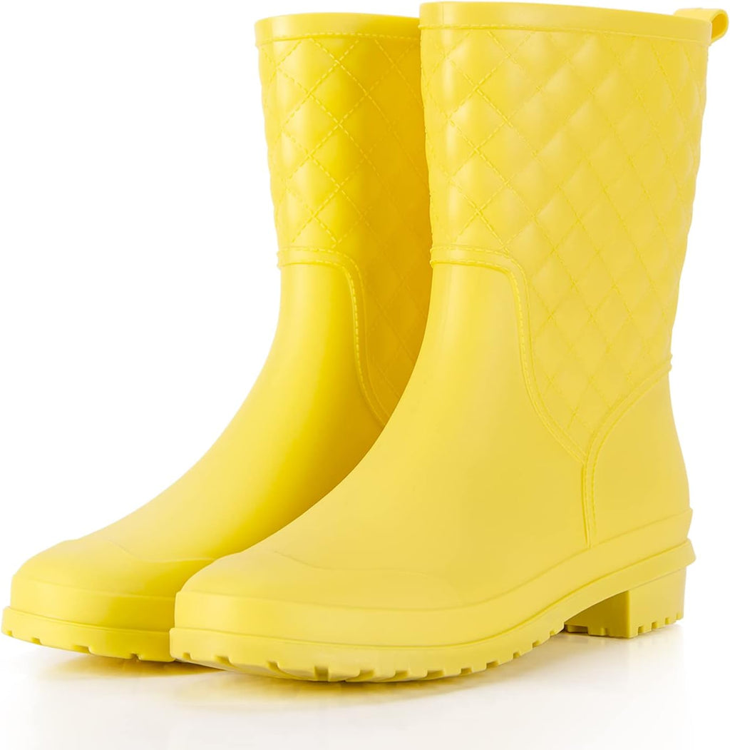 Women's Waterproof Mid-Calf Rain Boots, Quilted & Lightweight