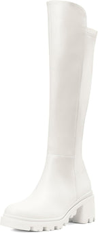 Women's Black Platform Knee High Boots with Lug Sole