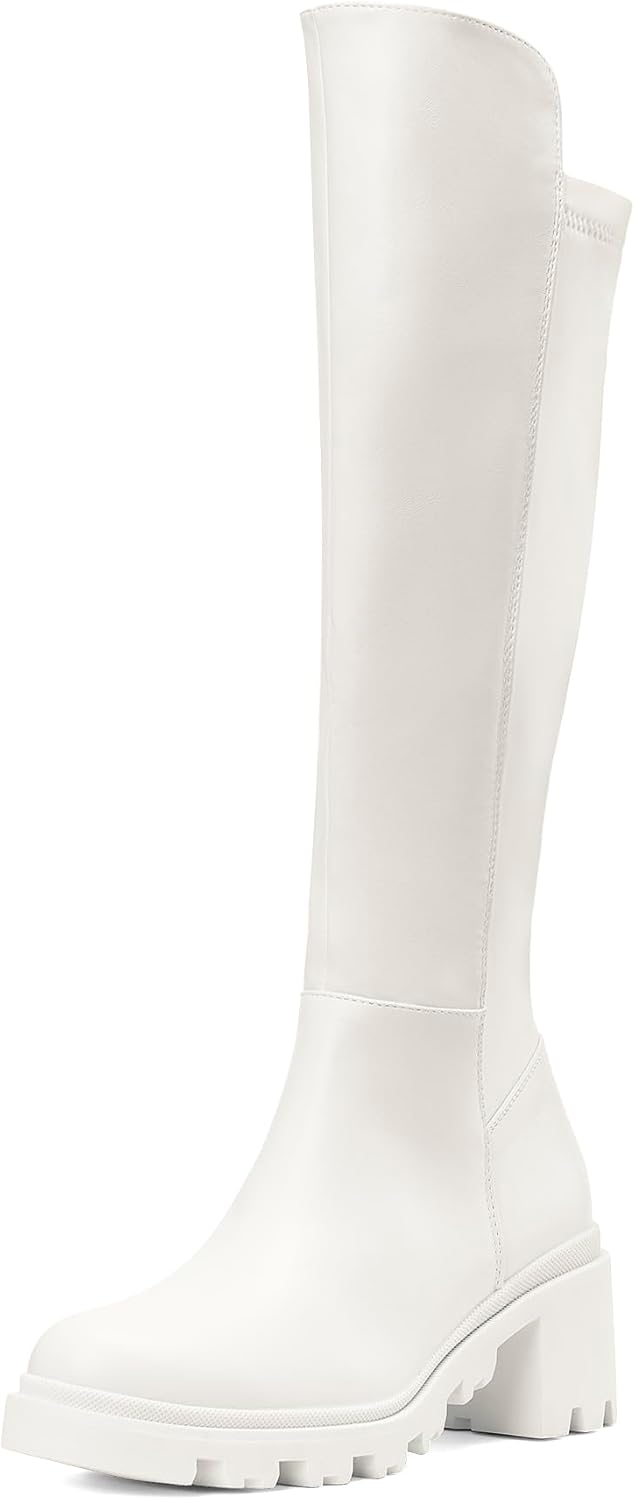Women's Black Platform Knee High Boots with Lug Sole