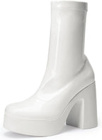 Women's Chunky Platform Gogo Ankle Boots with Side Zip