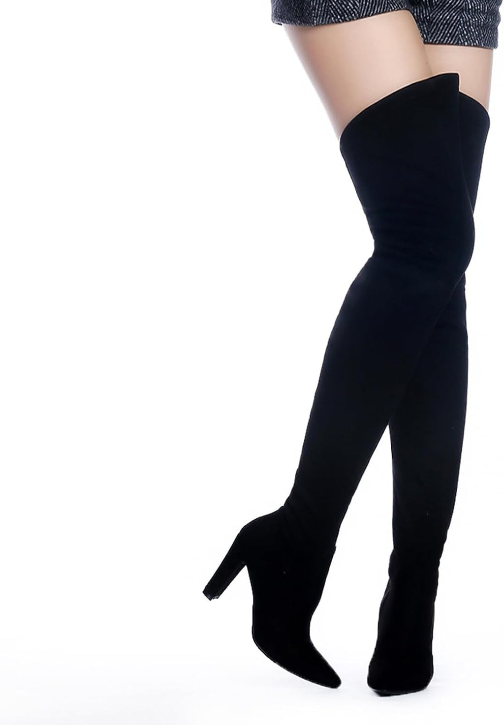 Women's Over-the-Knee Stretch Suede Boots with Chunky Heel