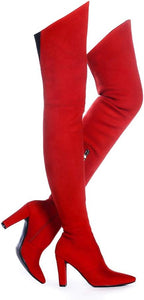 Women's Over-the-Knee Stretch Suede Boots with Chunky Heel