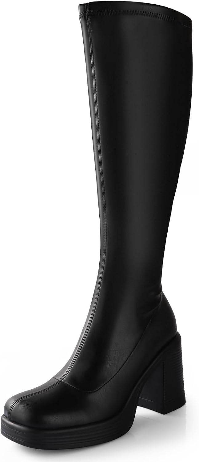 Women's Knee High Gogo Boots with Chunky Platform Heel