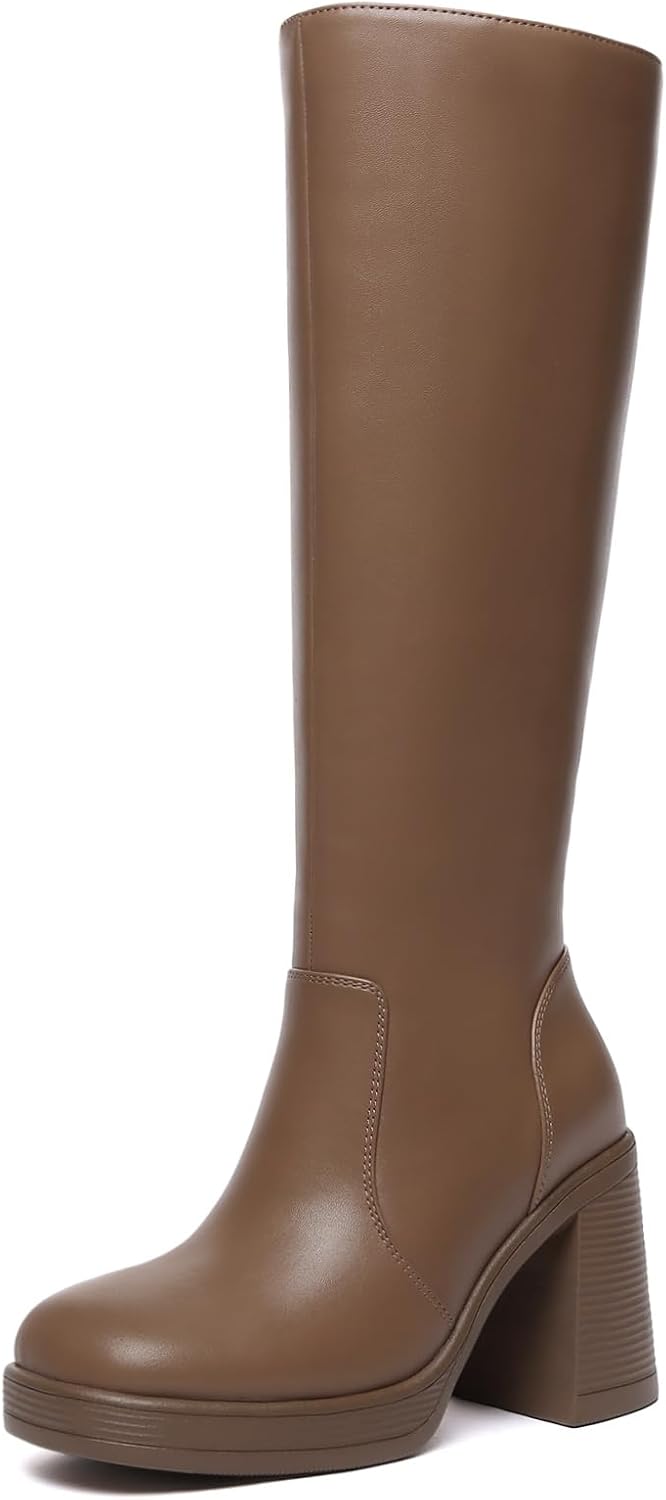 Women's Knee High Platform Boots, Wide Calf, Side Zip
