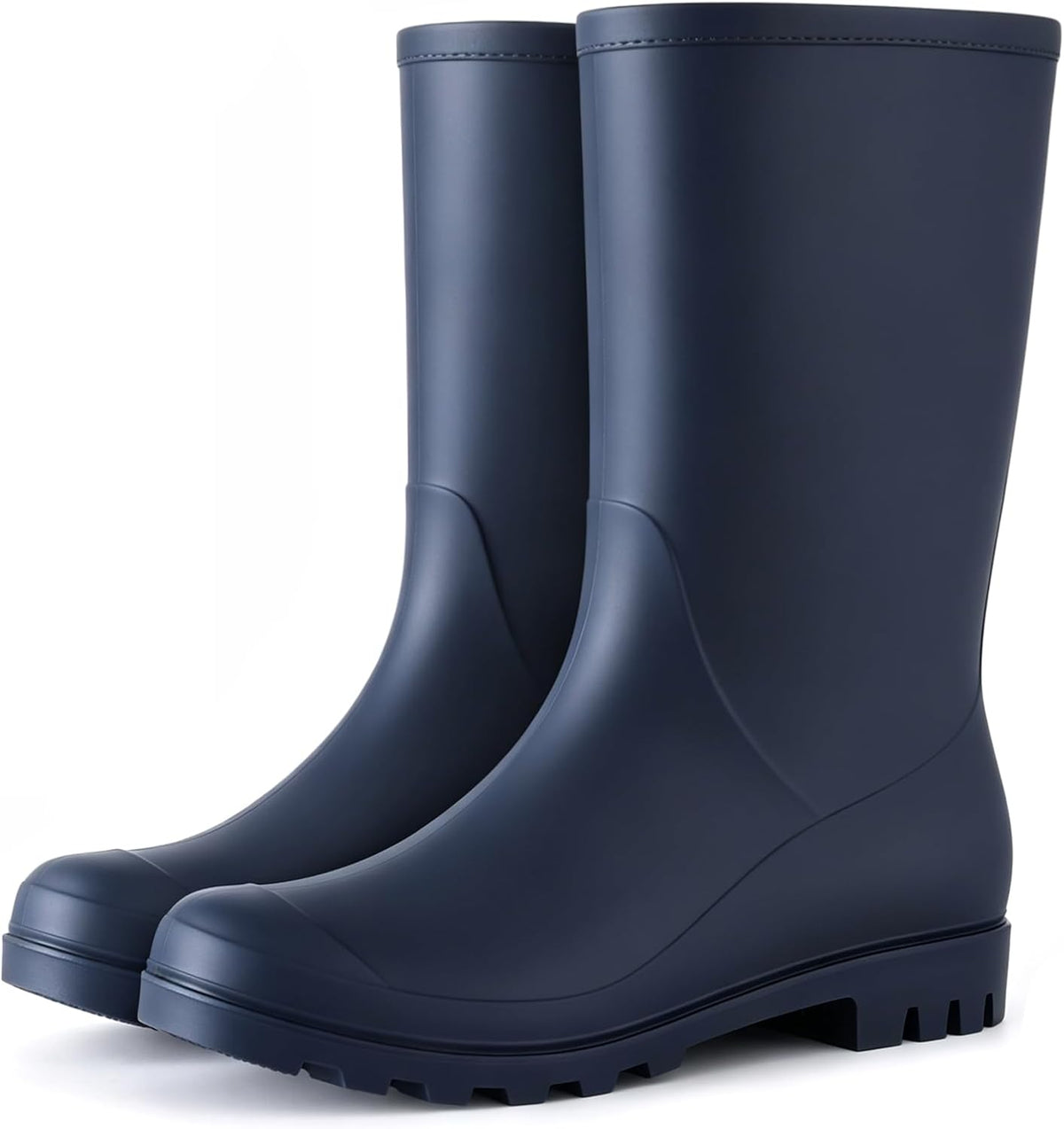 Women's Mid-Calf Waterproof Rubber Rain Boots, Slip-On