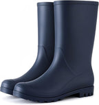 Women's Mid-Calf Waterproof Rubber Rain Boots, Slip-On