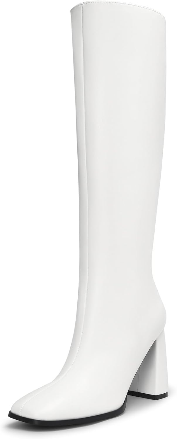 Women's Knee High Square Toe Boots, 3.35" Block Heel
