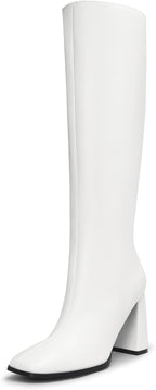 Women's Knee High Square Toe Boots, 3.35" Block Heel