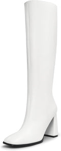 Women's Knee High Square Toe Boots, 3.35" Block Heel