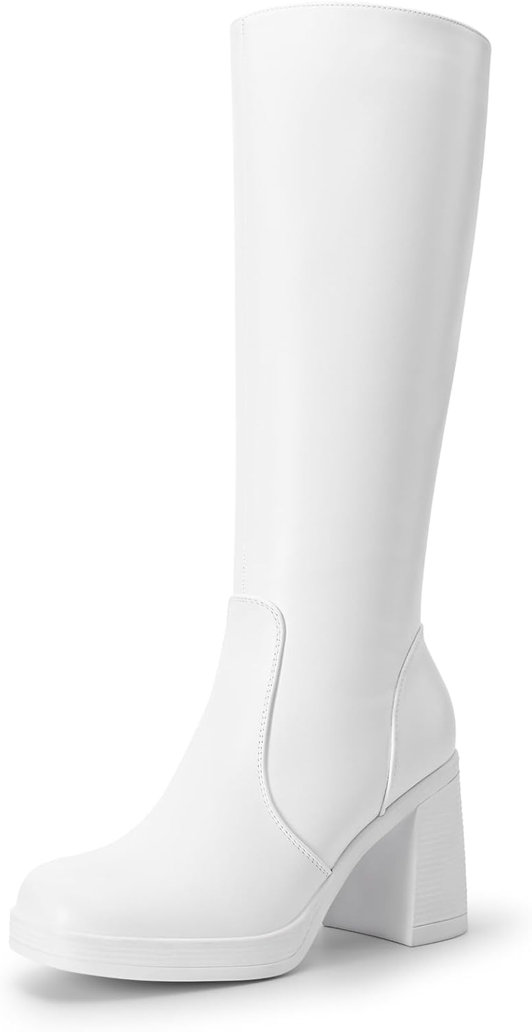 Women's Black Knee High Platform Boots with Inside Zip