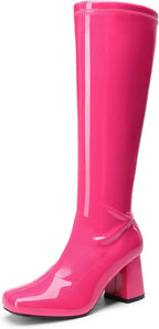 Women's Chunky Heel Knee High Gogo Boots, Square Toe