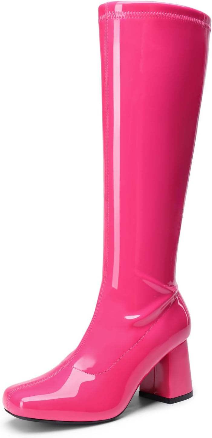 Women's Chunky Heel Knee High Gogo Boots, Square Toe